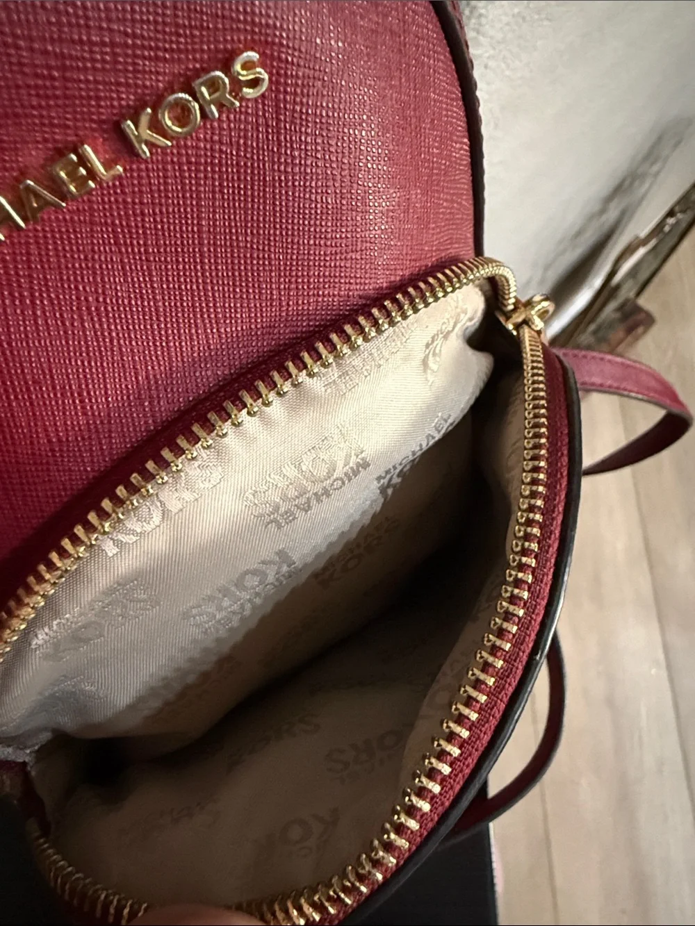 Michael Kors Burgundy Mini Backpack with Heart Patch